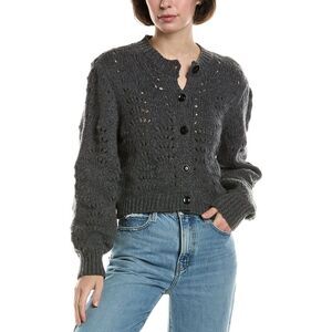 Frame Denim Womens Textured Stitch Wool Cardigan, Grey